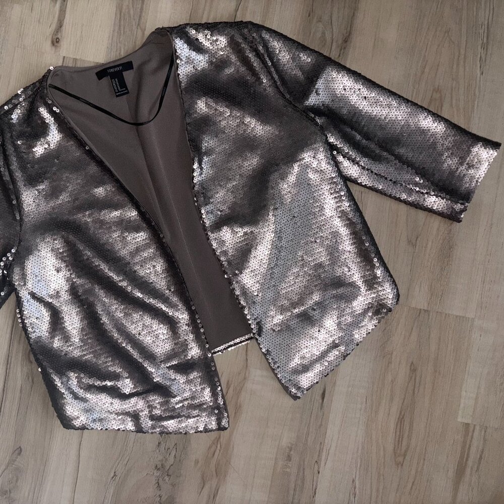 Forever 21 3/4 Length Taupe Sequin Blazer